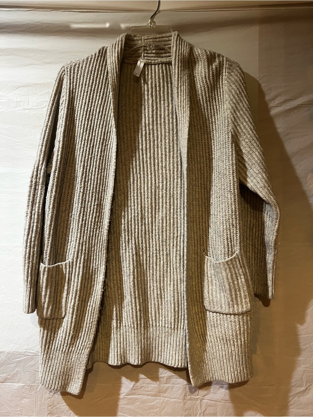 Women's Open-Front Ribbed Cardigan Sweater - Cream Grey Gray